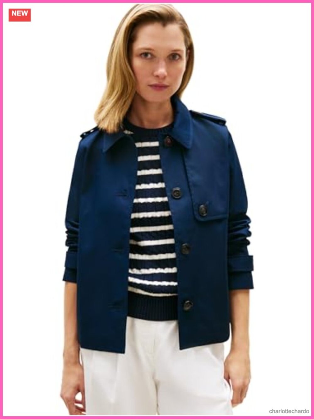 Women's Lightweight Cotton Trench Coat with Pockets and Embroidered Flag Logo